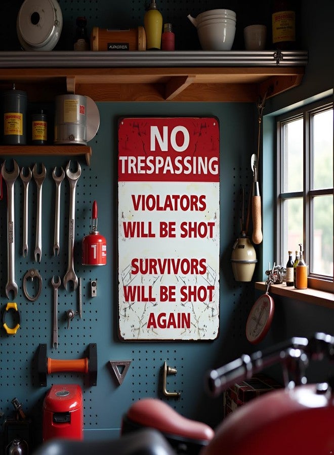 SUMIK No Trespassing Violators Will Be Shot Survivors Will Be Shot Again, Funny Metal Tin Sign, Vintage Poster Plaque Man Cave Home Yard Bar Wall Decor - Image 3